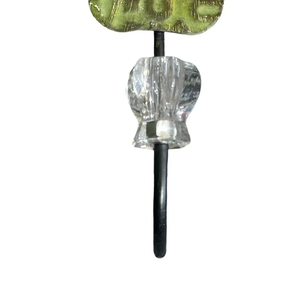 Vintage Pottery Barn Decorative Wall Hook Amber Green Metal Flower Accent Hanger